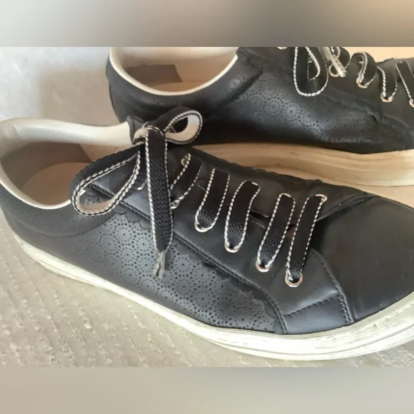 Salvatore Ferragamo Black Leather Laser-cut Sneakers Women’s Sz 7 - Picture 4 of 12